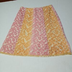Etcetera Embroidered Floral Paneled A-Line Midi Skirt Pink & Orange Flower Sz 8